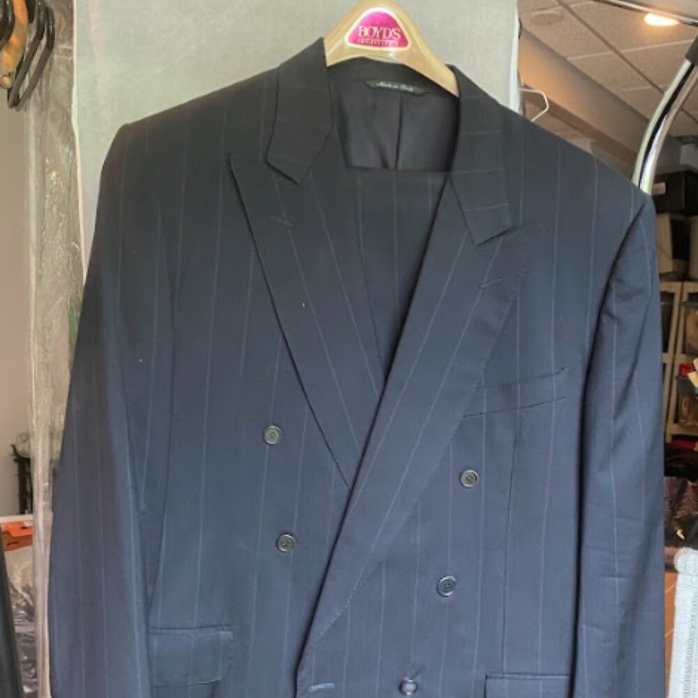 Black Pinstripe Canali Men's Suit, Double Breasted